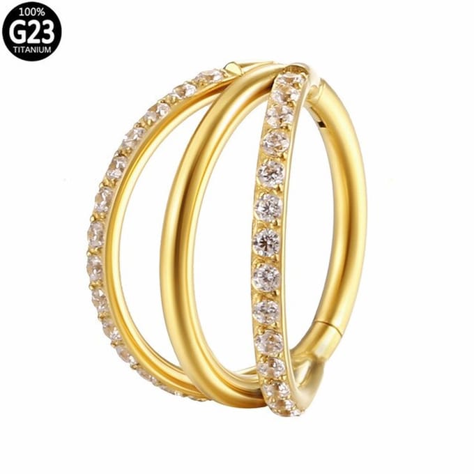 Piercing titanium tripple hoop gemmed 1.2x8 - goud - LMPiercings