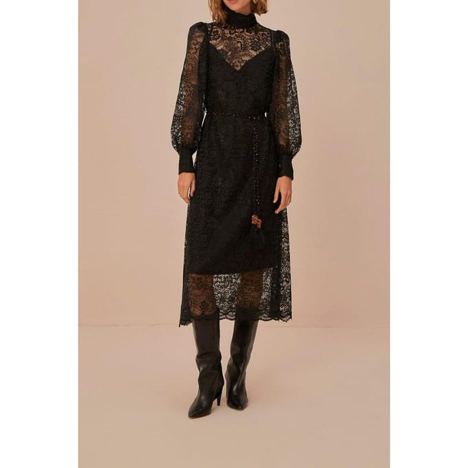 FARM Rio Lace Black Midi Dress Größe: S | Midikleider Outlet | Damen | Schwarz