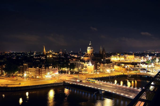 Amsterdam skyline by night