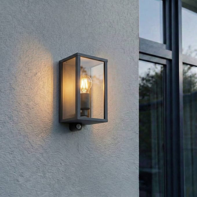 Lindby - Wandlampen buiten - 1licht - Aluminium, glas - H: 29 cm - E27 - antraciet, transparant