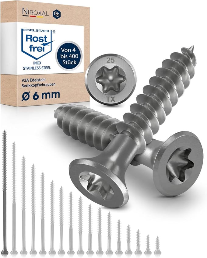 Houtschroeven 6x180mm RVS Torx - 25 Stuks voor Houtprojecten