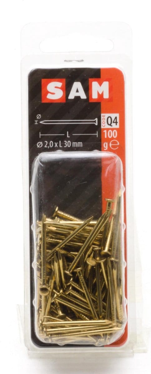 SAM Nagel platte kop Messing 2x30mm ca. 100 gr. 818006 Q4