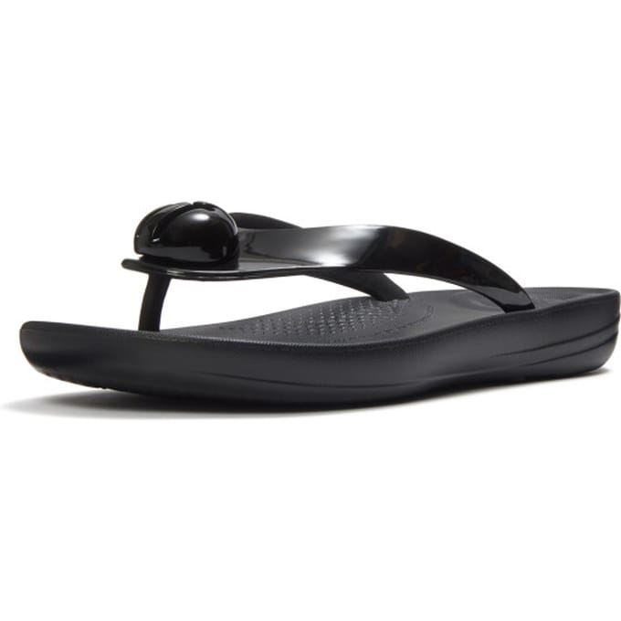 FitFlop Iqushion Glanzende Knop Dames Zwarte Slippers