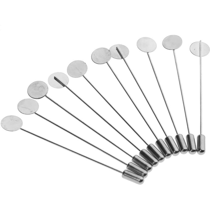 10Pcs Silver Lapel Stick Pin Base Brooch Glue on Collar Suit 10mm zilver