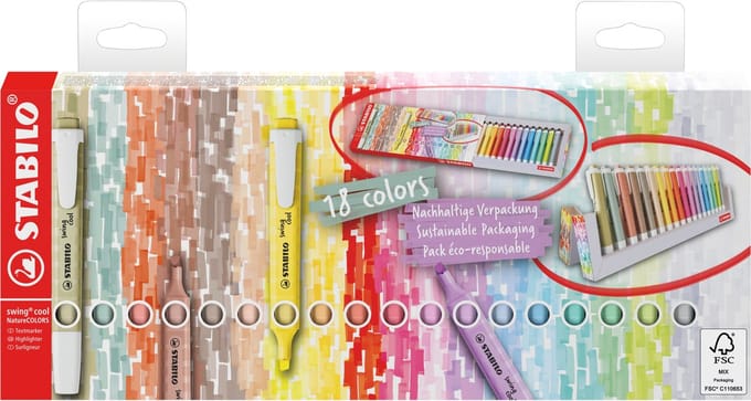 Markeerstift stabilo swing cool nature deskset 18x | 5 stuks