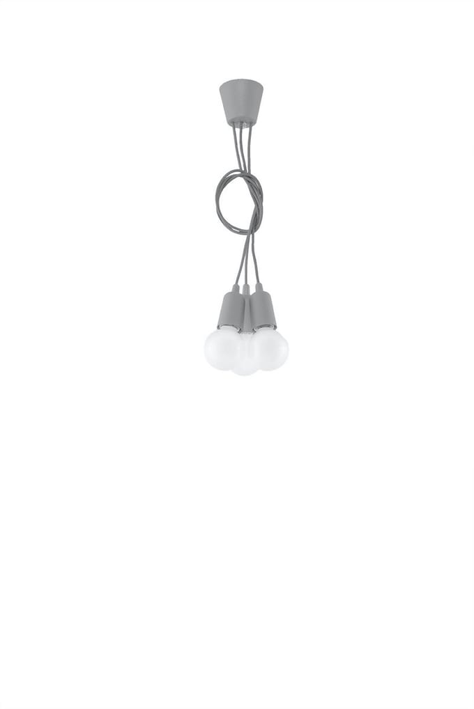 Hanglamp DIEGO 3 met 3 pendels met open fitting - Sollux Lighting - IP20 - Grijs pvc behuizing - 15 x 15 x 90 cm - 3 x E27 LED, exclusief lichtbron - 3 x 15 W - Moderne hanglamp voor kinderkamer, woonkamer en slaapkamer