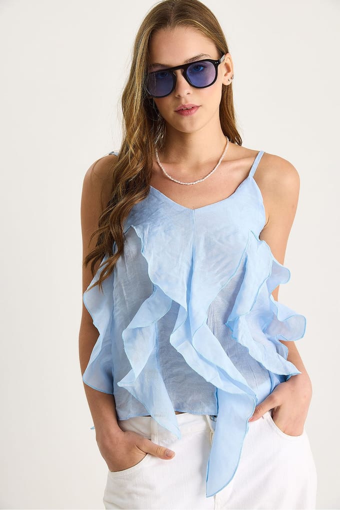 V-hals Katoenen Blouse met Ruffle Detail