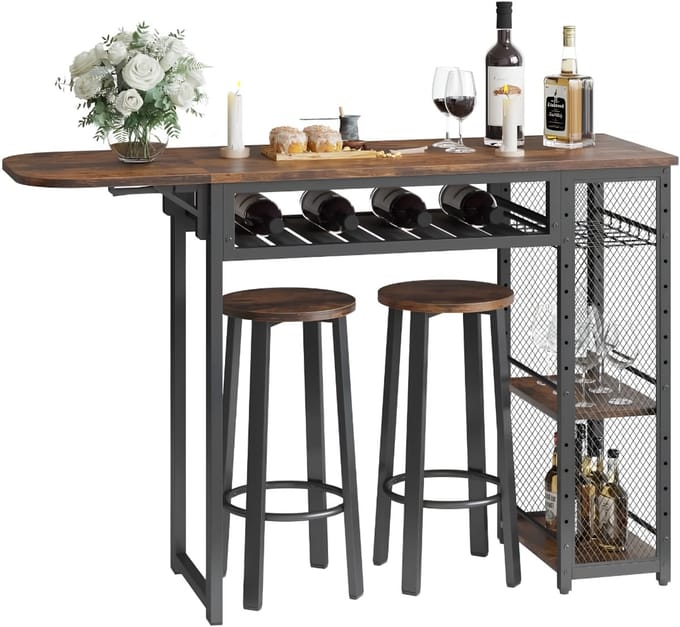SP® Bartafel - Bartafel met 2 Barkrukken - Barfautset - Zwart en Bruin - 140cm x 40cm x 91cm