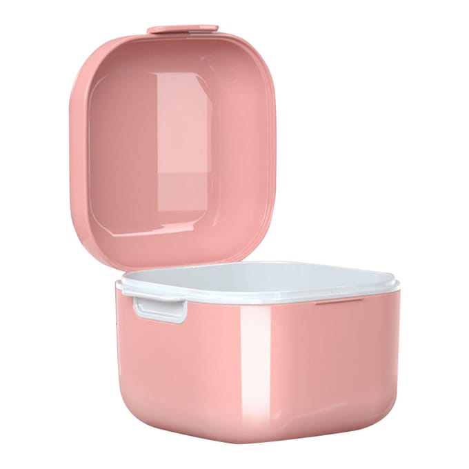 Gebitsbakje Vlekverwijdering Voedselkwaliteit Sterk Plastic Afvoerend Ontwerp Gebitsbeker voor Kunstgebit Sakura Red beige
