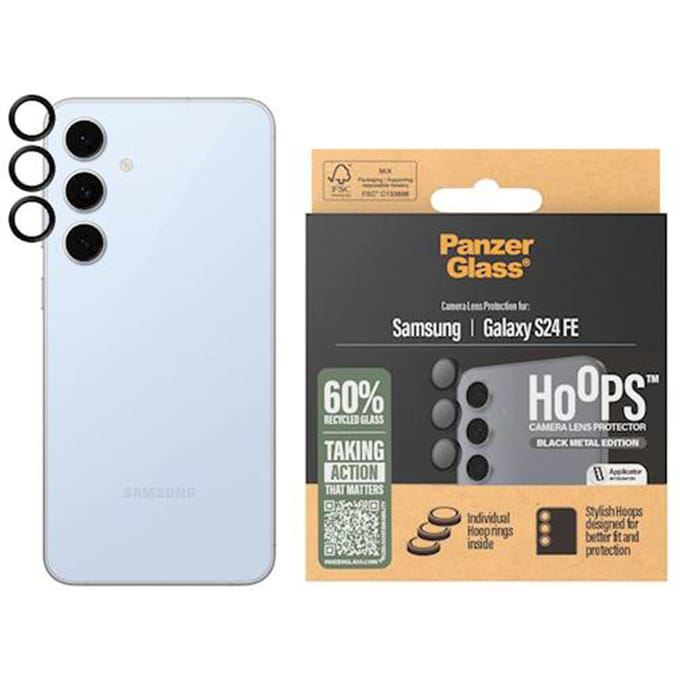 PanzerGlass Screenprotector geschikt voor Samsung Galaxy S24 FE Glazen | PanzerGlass Hoops Camera Lens Protector - Case Friendly - Zwart