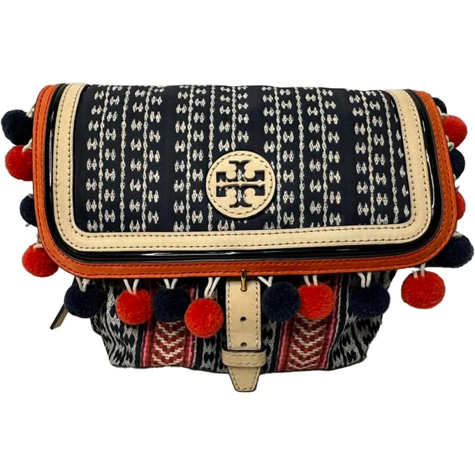 Tory Burch Scout Pompon Schoudertas in Multicolore Canvas