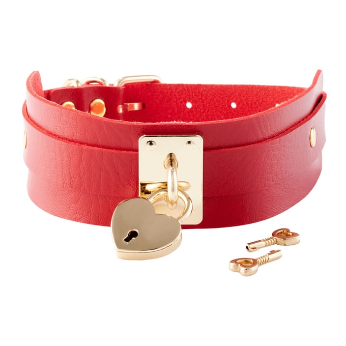 Kinky Diva – Hartvormige Collar met slot en sleutel - Rood