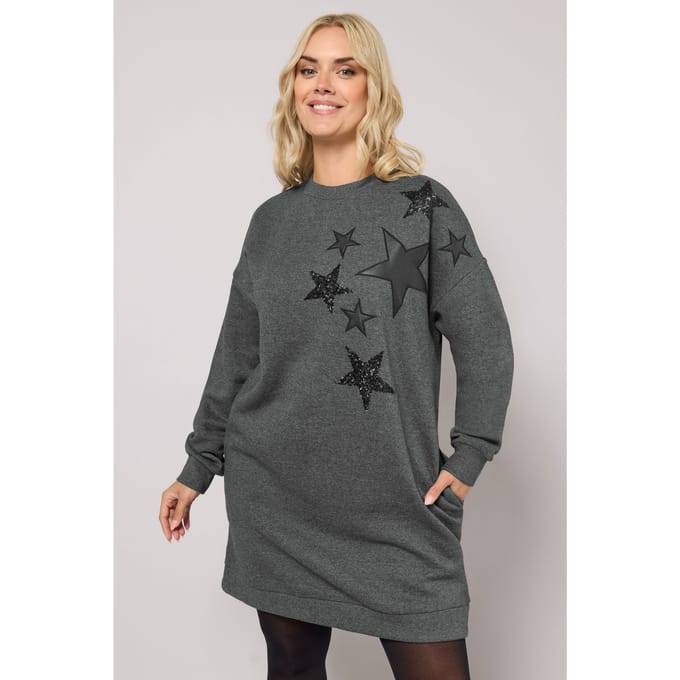 Yours Grey Star Sweatshirtjurk Size 48