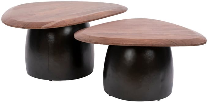 Fraaai - Brunoa salontafel set van 2 - massief acacia - bruin - brons onderstel