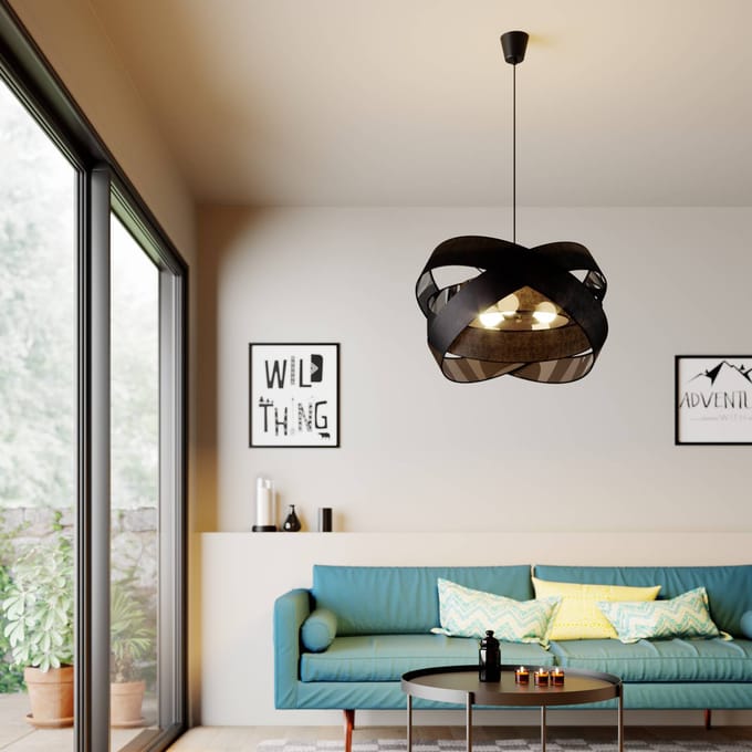 Lindby - Hanglamp - 3lichts - Stof, metaal - H: 47.6 cm - E27 - zwart