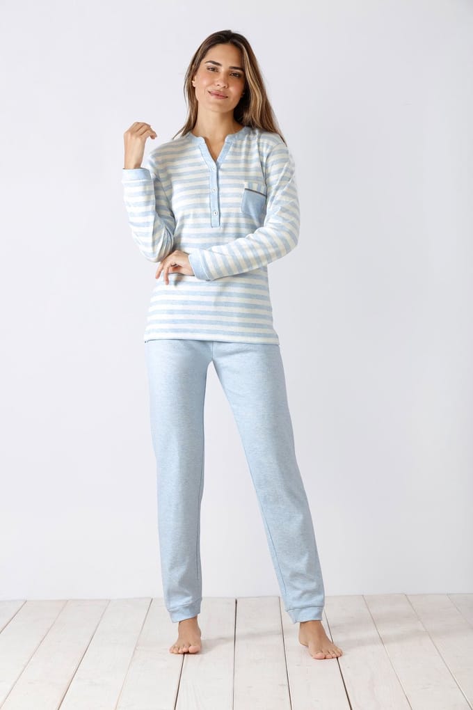 Blauwe warme dames pyjama Hajo - Blauw - Maat - 44/46
