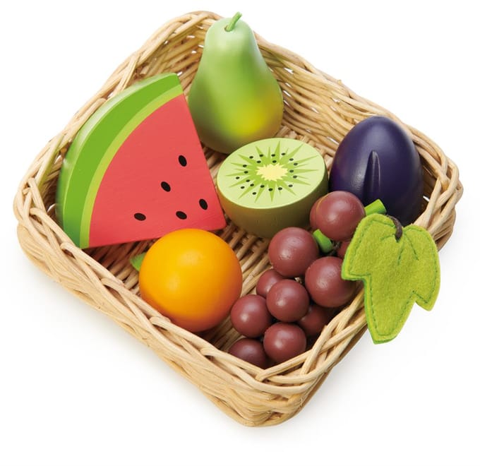TENDER LEAF Marktdag - Mandje Met Fruit - 15,5X15,5X5,5Cm - Hout - 3 Jaar