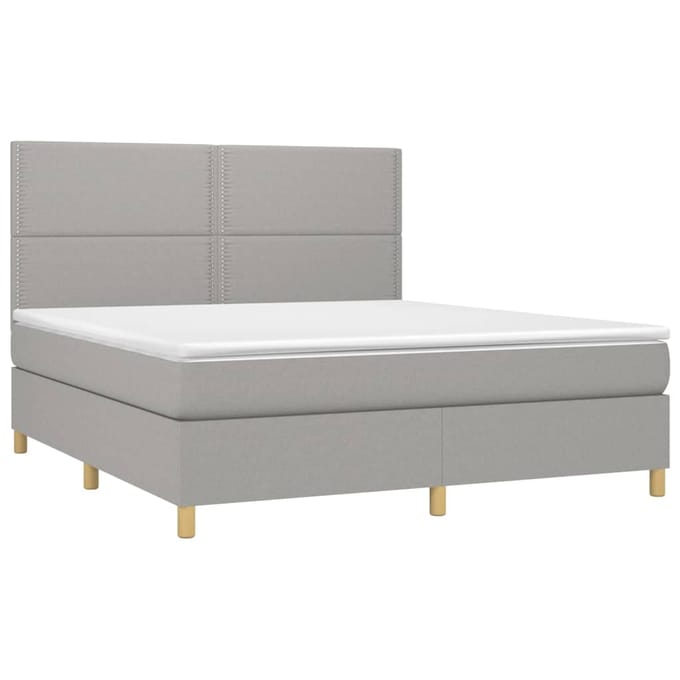 vidaXL - Boxspring - met - matras - en - LED - stof - lichtgrijs - 180x200 - cm