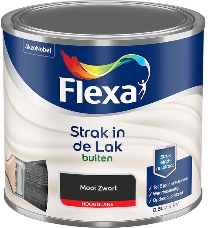 Flexa - Strak In De Lak Buitenlak Hoogglans - Mooi Zwart - Mengverf - 500 Ml