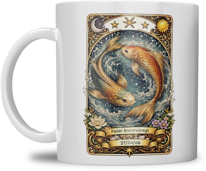 Sterrenbeeld mok - Vissen - Wit - Tarot mok - Gepersonaliseerd met naam en datum