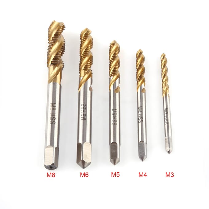 Lot de 5 tarauds à filetage hélicoïdal HSS revêtus de titane M3 M4 M5 M6 M8