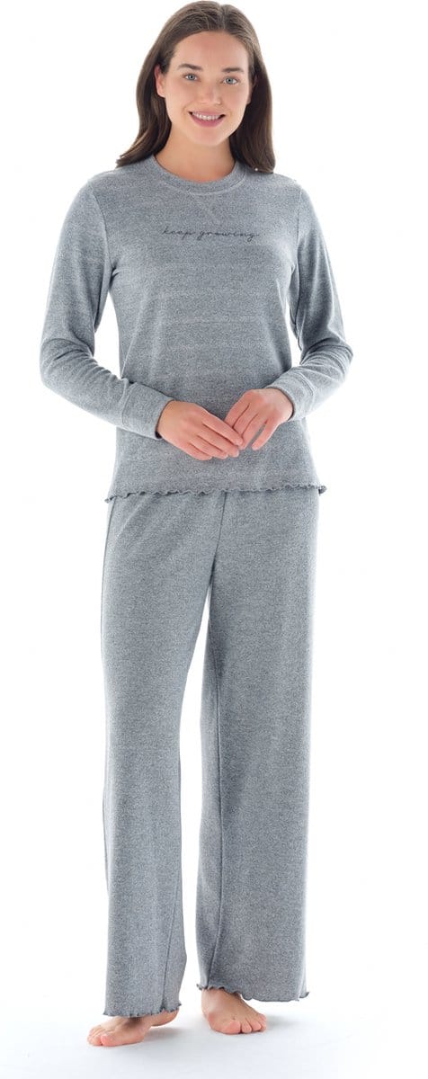 Feyza - Dames Pyjama Set, Lange Mouwen, Grijs - S