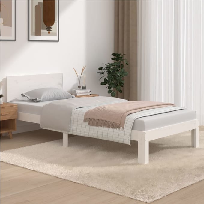 vidaXL - Bedframe - massief - grenenhout - wit - 90x200 - cm