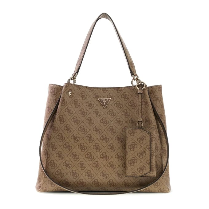 GUESS schoudertas Lorella Logo Girlfriend Tote Latte Logo Lichtbruin