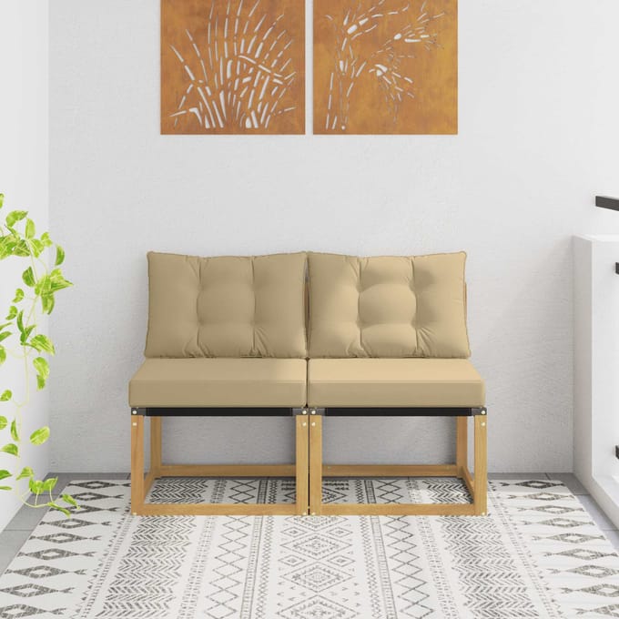 vidaXL - 2 - st - Buiten - Midden - Sofa - Massief - acaciahout - en - Textilene-stof
