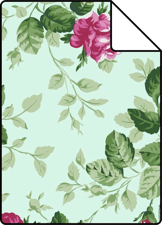 Proefstaal Origin Wallcoverings behang rozen celadon groen en roze - 26,5 x 21 cm - 326139-S