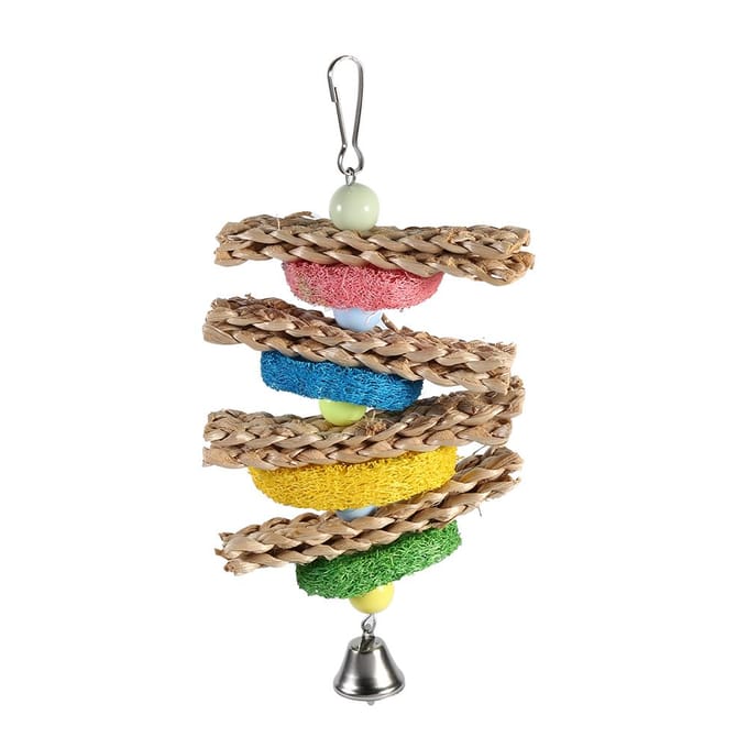 Touwkalebash Handgemaakt Kauw Pik Speelgoed Met Bel voor Papegaaien Vogels Plezier beige