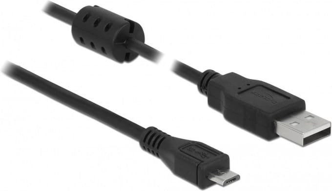 Micro USB naar USB-A kabel met ferriet kern - USB2.0 - tot 2A / zwart - 1 meter