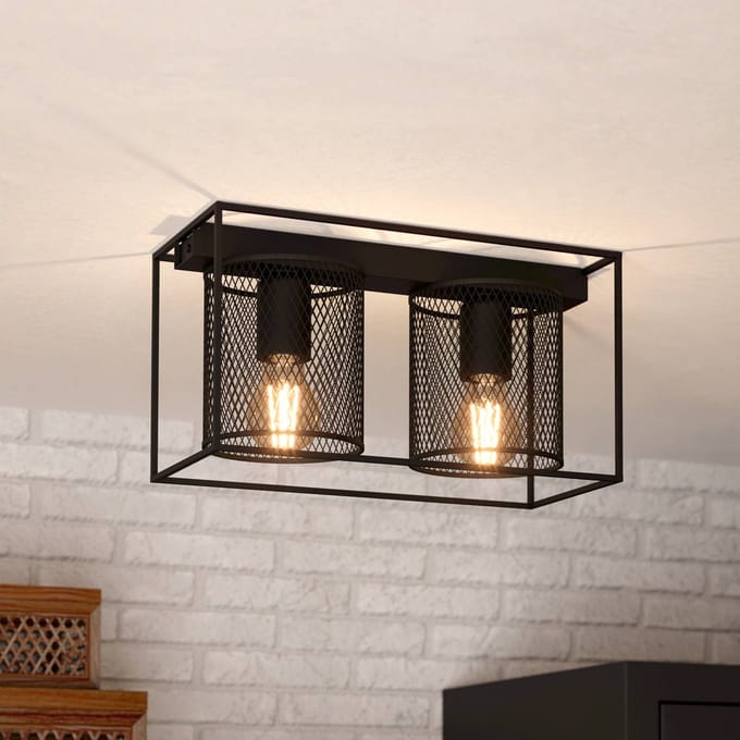 EGLO Plafondlamp Catterick, zwart, twee kooikappen