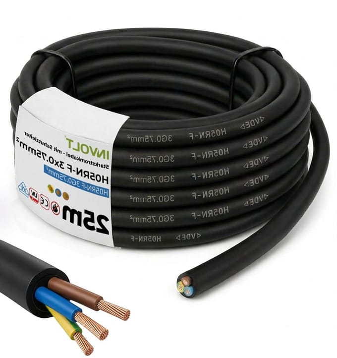 Rubberen Kabel - Verlengkabel Stroom - Elektrisch Aansluiten - VDE Gecertificeerd - 25 meter - Zwart