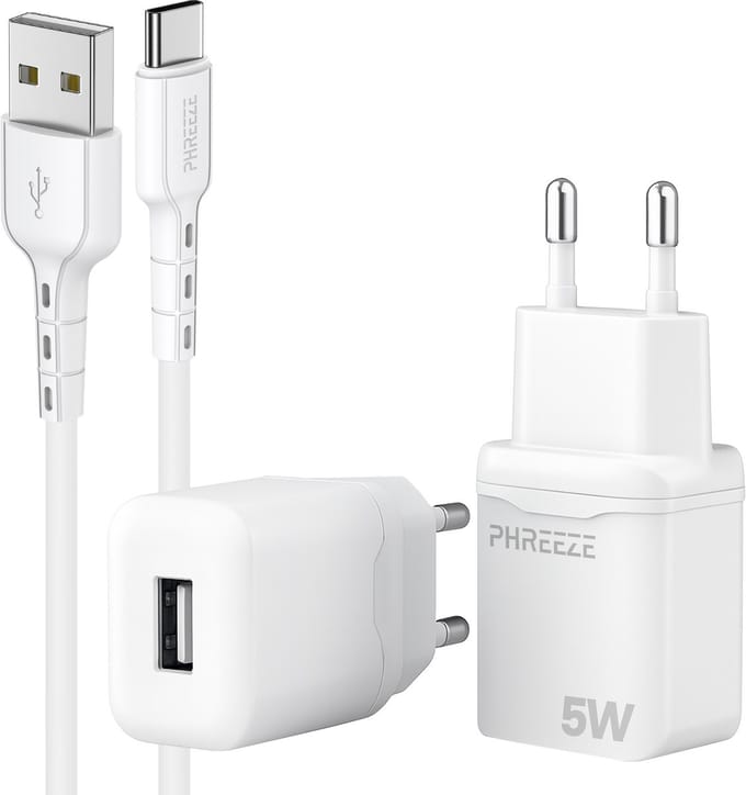 Phreeze usb oplader 5 W - Usb naar usb C kabel 1m - Voor opladen smartphone tablet ereader accessoires 5v 1a adapter