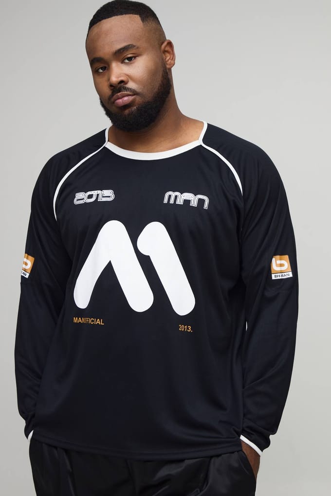 Plus Oversized Moto Print Raglan Sports Top | Black | Size 3XL