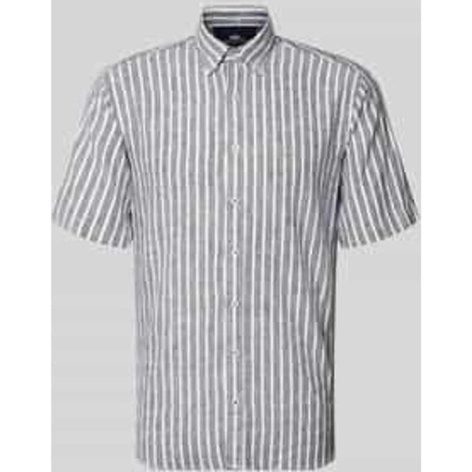 Fynch-Hatton Overhemd Short Sleeve Linnen Stripe Button-Down Marine / male