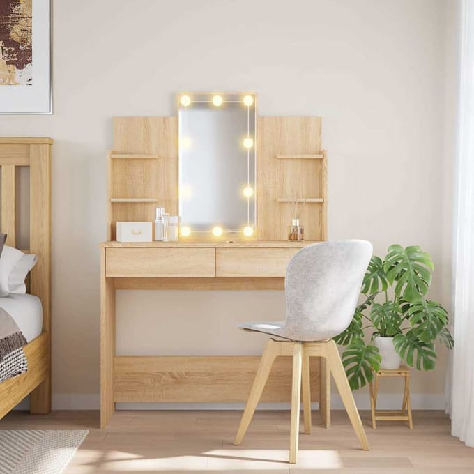 vidaXL - Kaptafel - met - LED-verlichting - 96x40x142 - cm - sonoma - eikenkleurig