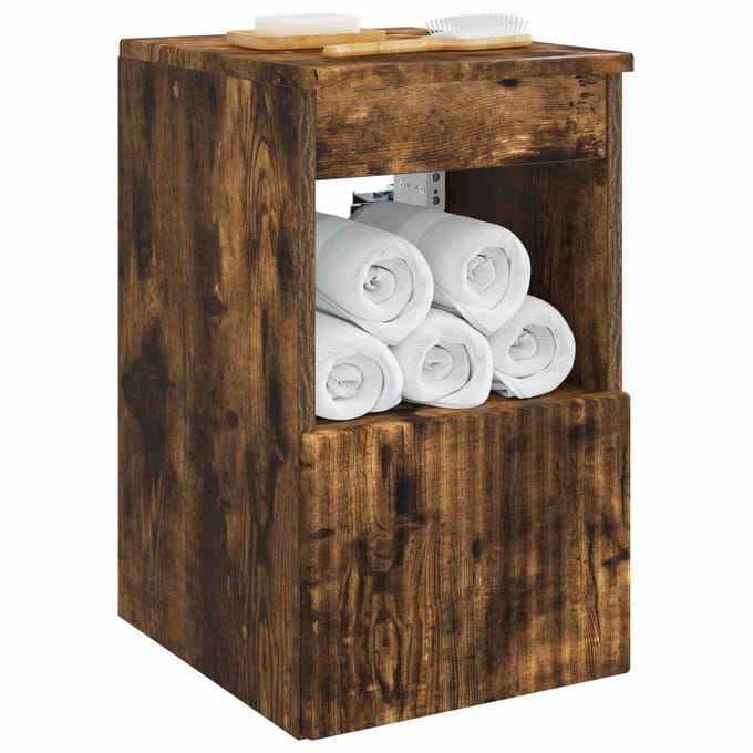 vidaXL - Badkamerkast - Gerookt - eiken - 30 - x - 41 - x - 50 - cm - Bewerkt - hout
