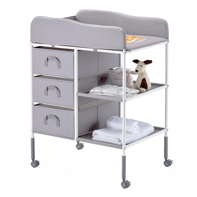 Draagbare Baby Verschoontafel met 3 Lades & Wielen