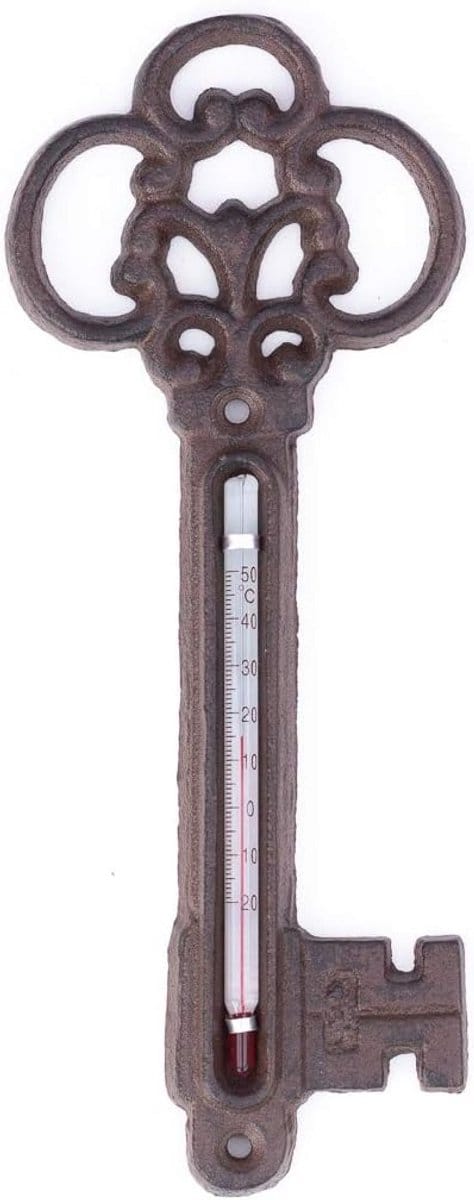 Buitenthermometer - Temperatuurmeter Tuin - Weer Aflezen - Nostalgisch Gietijzer - Hoogte 215 cm - Warm Bruin