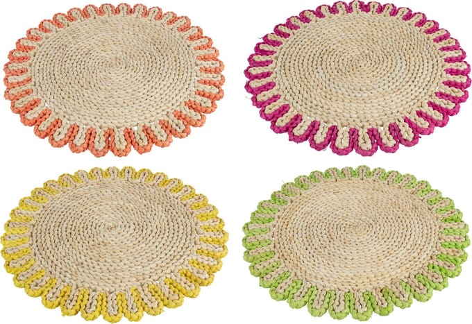 J-Line placemat Rond Rand - riet - mix - 4 stuks