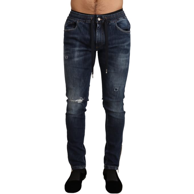 Dolce & Gabbana Heren Blauw Katoen Stretch Tattered Denim Jeans