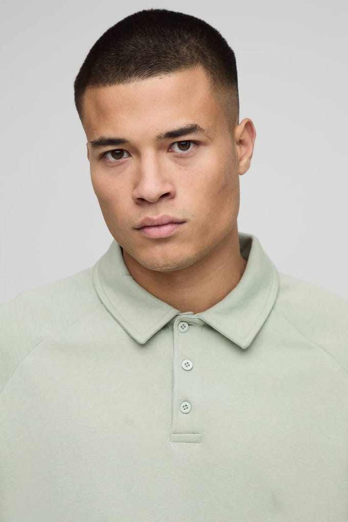 Oversized Premium Interlock Faux Sleeve Polo T-Shirt | Sage | Size Medium