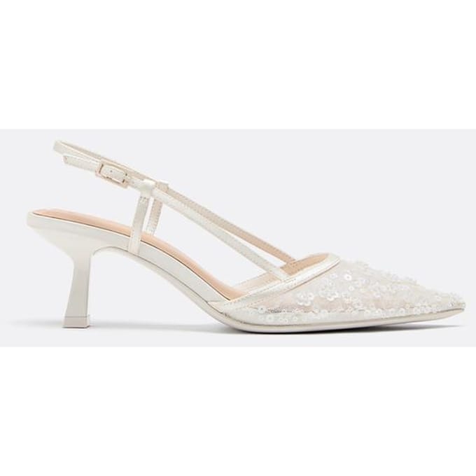 Stradivarius Kitten heel mesh stras schoenen  BEIGE 41