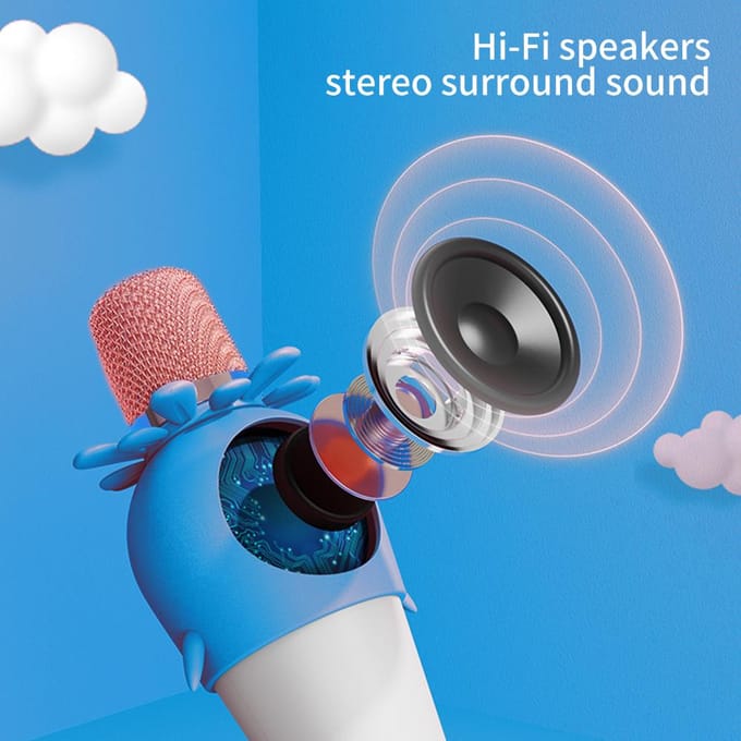 Microphone karaoké Portable, avec haut-parleur, réduction du bruit, LED, 7 lumières colorées, écho orange