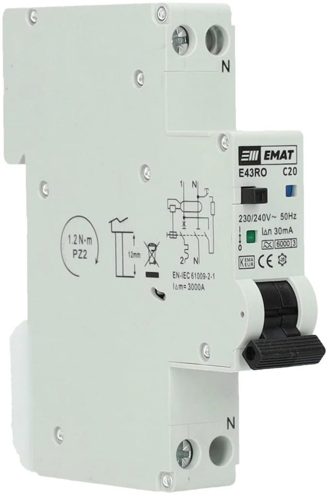 EMAT aardlekautomaat C20 1P+N 30mA type A 6kA spanningsonafhankelijk