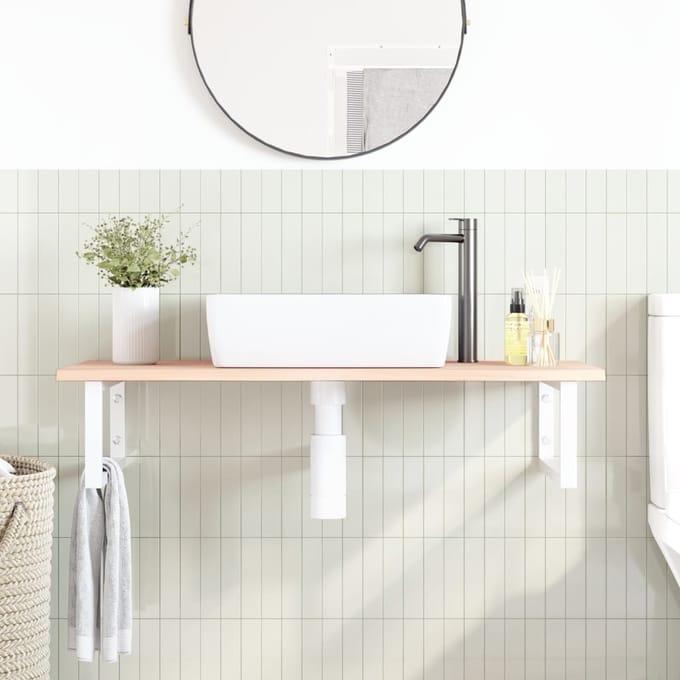 vidaXL - Badkamer - wandschap - staal - en - massief - eikenhout