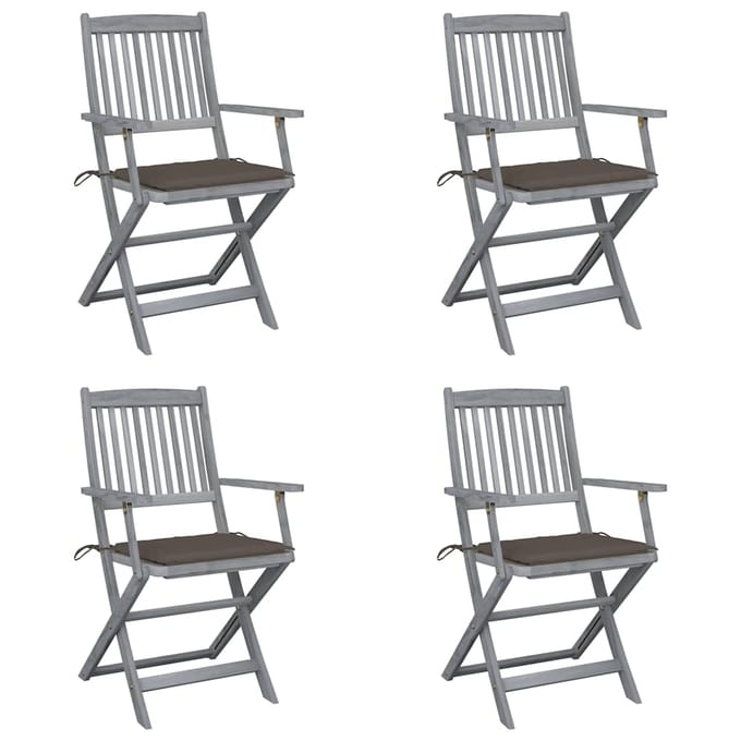 vidaXL - Set - van - 4 - klapstoelen - met - kussens, - gemaakt - van - massief - acaciahout.