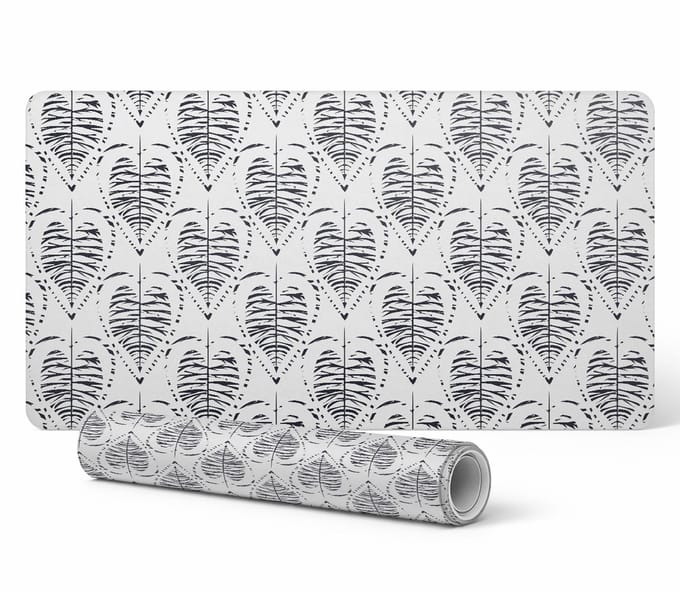 Elegante decoratieve bureauonderlegger met bladeren, symmetrisch retro design, 100x50 cm